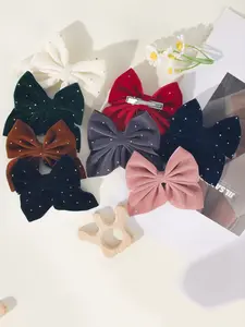 10 Pcs Velvet Bow Hair Clips for Girls, Elegant Crocodile Claws with Lining, Ponytail Holder, New Year Valentine's Day Gift