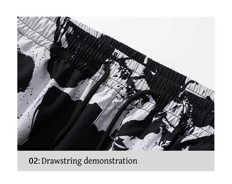 Artistic ink printing casual pants men's loose hanging high street pants black and white graffiti trend straight pants