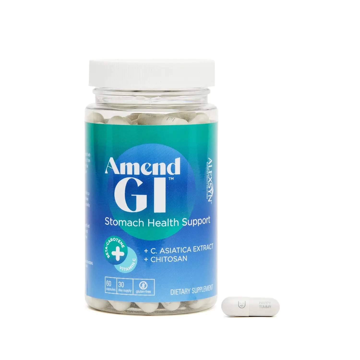 ALEXSYN Amend GI Natural Stomach Health Support with C Asiatica Extract & Chitosan 60 Capsules for Digestive Healing & Stress Induced Ulcer Symptom Relief Healthcare Supplement Gut Health Vitamin