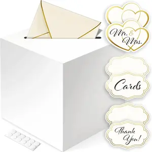 Gift Card Box for Party — White Card Box for Wedding Reception, Birthday, Baby Shower with Slot — Ideal for Gift Wedding Memory Envelopes, Secure Money Holder — 8x8