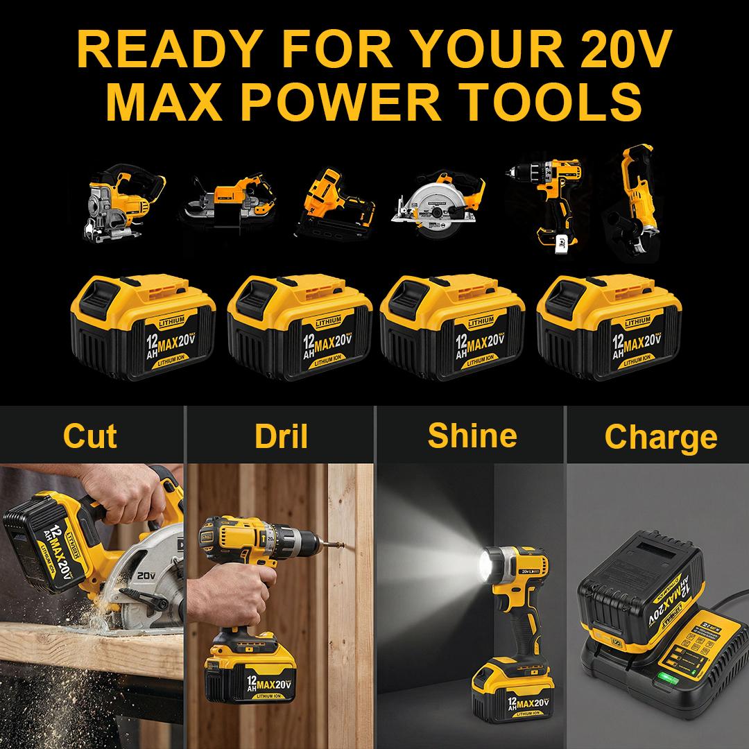 2-PCS 20V Lithium-Ion Power Cells Compatible with DeWalt 20V Cordless Tools, Max Runtime Extended Capacity, Replacement for DCB206 DCB205, On-Board Fuel Gauge 2-PCS 20V Lithium-Ion Power Cells Compatible with DeWalt 20V Cordless Tools, Max Runtime Extended Capacity, Replacement for DCB206 DCB205, On-Board Fuel Gauge