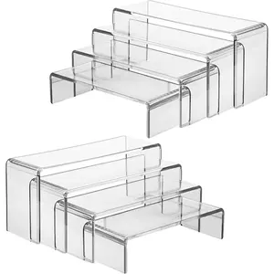 2 Set Large Acrylic Display Risers 8 Pcs Clear Perfume Stand Organizer Desktop Display Shelves for Pop Figures Toys Cupcake Dessert Food Display Party Decor