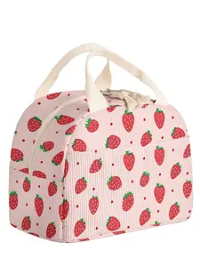 Strawberry Pattern Insulated Lunch Bag, Reusable Zipper Cooler for Travel Picnic Office School Commute, Non-Food Contact, Casual Style