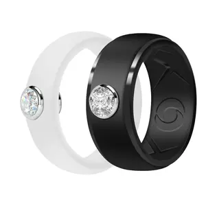 Luxury Crystal Couple Ring Set - His 10mm Textured Silicone Wedding Band & Her 5.7mm Engagement Ring with Rhinestones Classical Ring