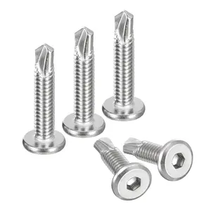 Hex Socket Self Tapping Screws, 1/4 x 1-1/4" 410 Stainless Steel Sheet Metal Flat  Drilling Screw 50 count,