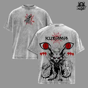 Naruto Kurama Sharingan Tee Washed – Vintage Washed Naruto Inspired Anime Graphic T-Shirt & Hoodie, Nine-Tails Fox Fan Art Design, Oversized Soft Cotton Unisex Streetwear, Casual Anime Apparel, Gift for Naruto Fans
