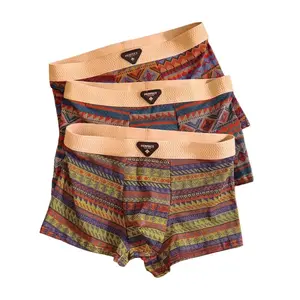 Men's Premium Cotton Boxer Briefs Retro Pattern Design Breathable Mesh Panel Seamless Waistband Moisture-Wicking Underwear 3 Pack