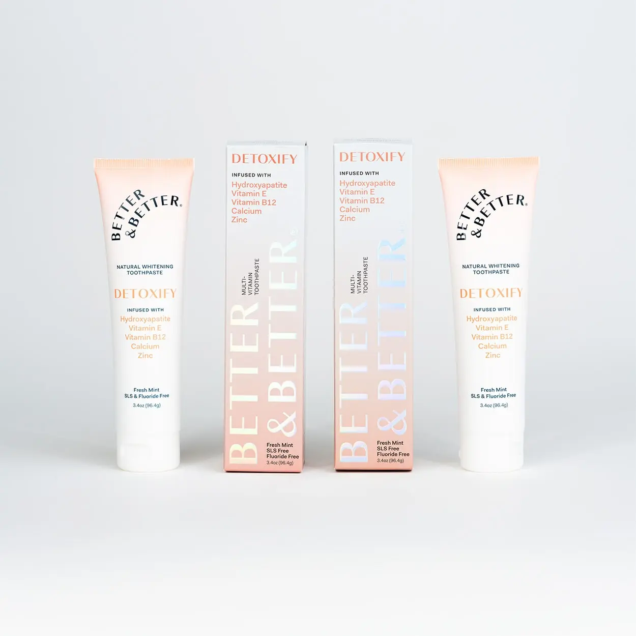 Better & Better Detoxify Zinc Toothpaste 2 Pack Infused with Hydroxyapatite Vitamin E B12 Calcium & Zinc Fluoride Free Oral Care