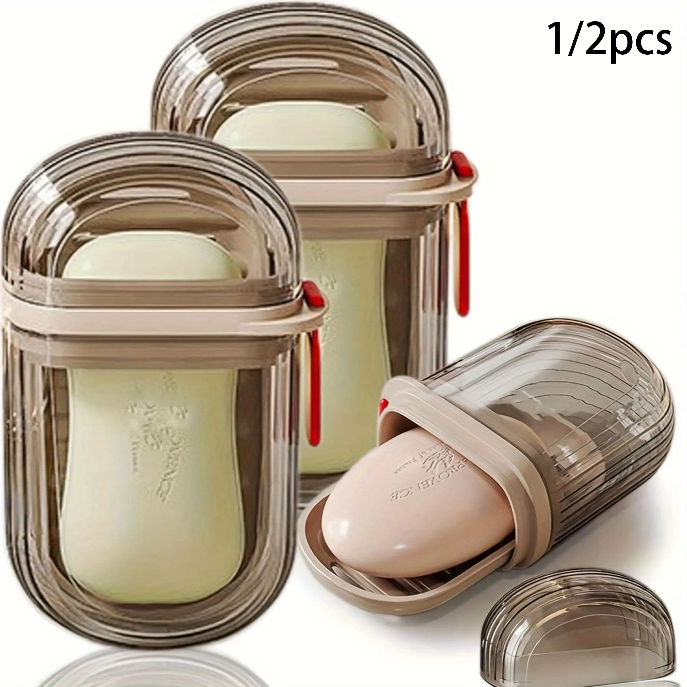 Portable Soap Box with Lid, 1/2 Count Mini Soap Draining Storage Box, Soap Holder for Travel & Outdoor Camping