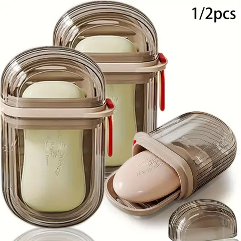 Portable Soap Box with Lid, 1/2 Count Mini Soap Draining Storage Box, Soap Holder for Travel & Outdoor Camping, Plastic Soap Dish, Travel Soap Container