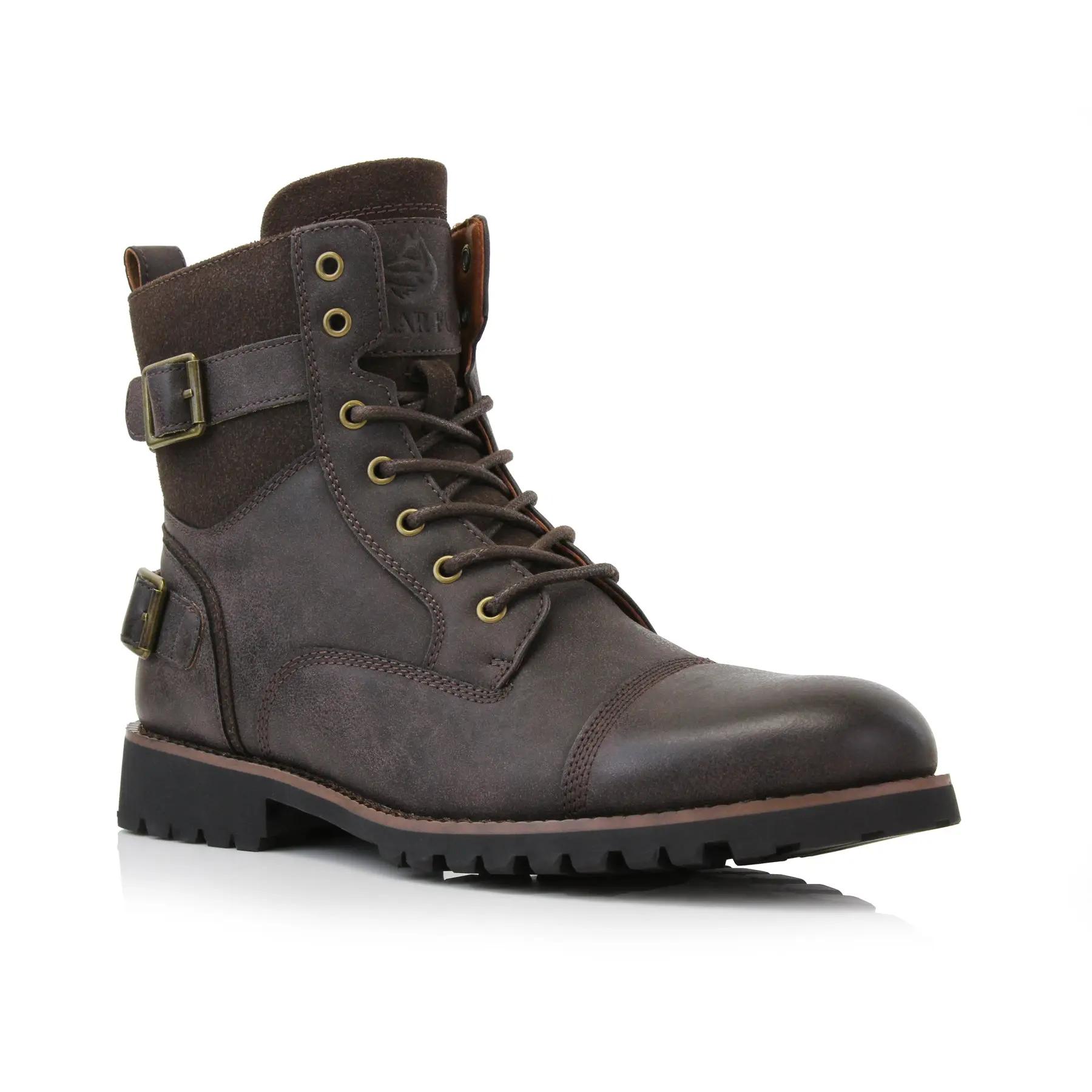 Polar Fox Patrick classic cap-toe motorcycle boots, in Dark Mocha, Men's Size 6.5 - 13