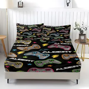 Game Controller Themed Fitted Sheet,Durable and Non-fading Bedding Set,Including 1 Bed Sheet and 2 Pillowcases,Suitable for Non Slip Dust Covers in Bedrooms and Guest Rooms for Boys,Teenagers,and Adults,Suitable for Personal Use or Gift Giving