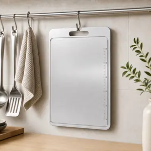Food Grade 304 Stainless Steel Cutting Board, 1.5mm Thick, Dual Sided, Juice Groove, Dishwasher Safe, Infant Food, Measuring Scale, Quick Heat Transfer