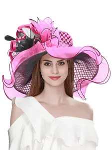 1PC Fascinators Flower Crown Headband for Women with Flower, Organza Church Derby Hat for Kentucky Derby, Cocktail, Wedding, Fancy Dress Party