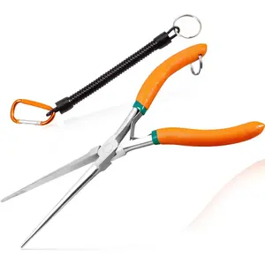 Long Reach  Nose Pliers 7" Thin Extra Long  Nose Pliers with Serrated Jaw Lanyard Double Leaf Spring Loaded for  Making Electrician Repair Tools in Tight Spaces
