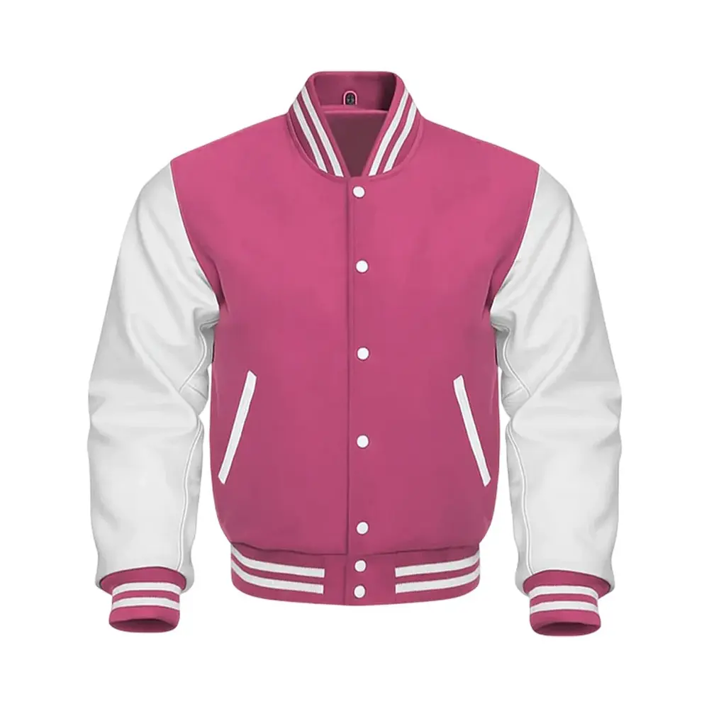 Pink Wool body White Sleeves Premium Varsity Jacket Letterman Baseball College by Hide Crafts