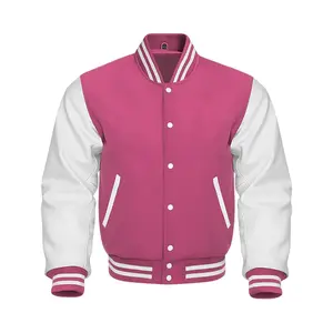Pink Wool body White Sleeves Premium Varsity Jacket Letterman Baseball College by Hide Crafts