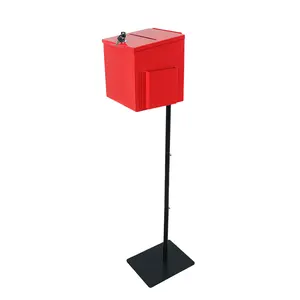 FixtureDisplays® Red Metal Donation Box Floor Stand Lobby Foyer Tithes & Offering Suggestion Collection Ballot Box 11065+10918-RED-NF
