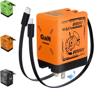 2-in-1 GaN Compatible with 120W Fast Charger with Retractable Type-C and ligtning Cable | Portable Adapter for iPhone 16, iPad, MacBook, Multi-Device Fast Charging, Folding Charing