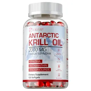 Antarctic Krill Oil 60/120 capsules (2000mg per serving) contains Omega 3 - for brain, heart, joints and skin - gluten-free