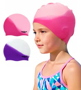 Swim Cap Kids (2 Pack), Durable Waterproof Swimming Cap for Girls Boys Teens Toddler Aged 3-15, Comfortable Fit Kids Swim Cap for Long Hair and Short Hair, Silicone Swim Caps for Kids Toddler