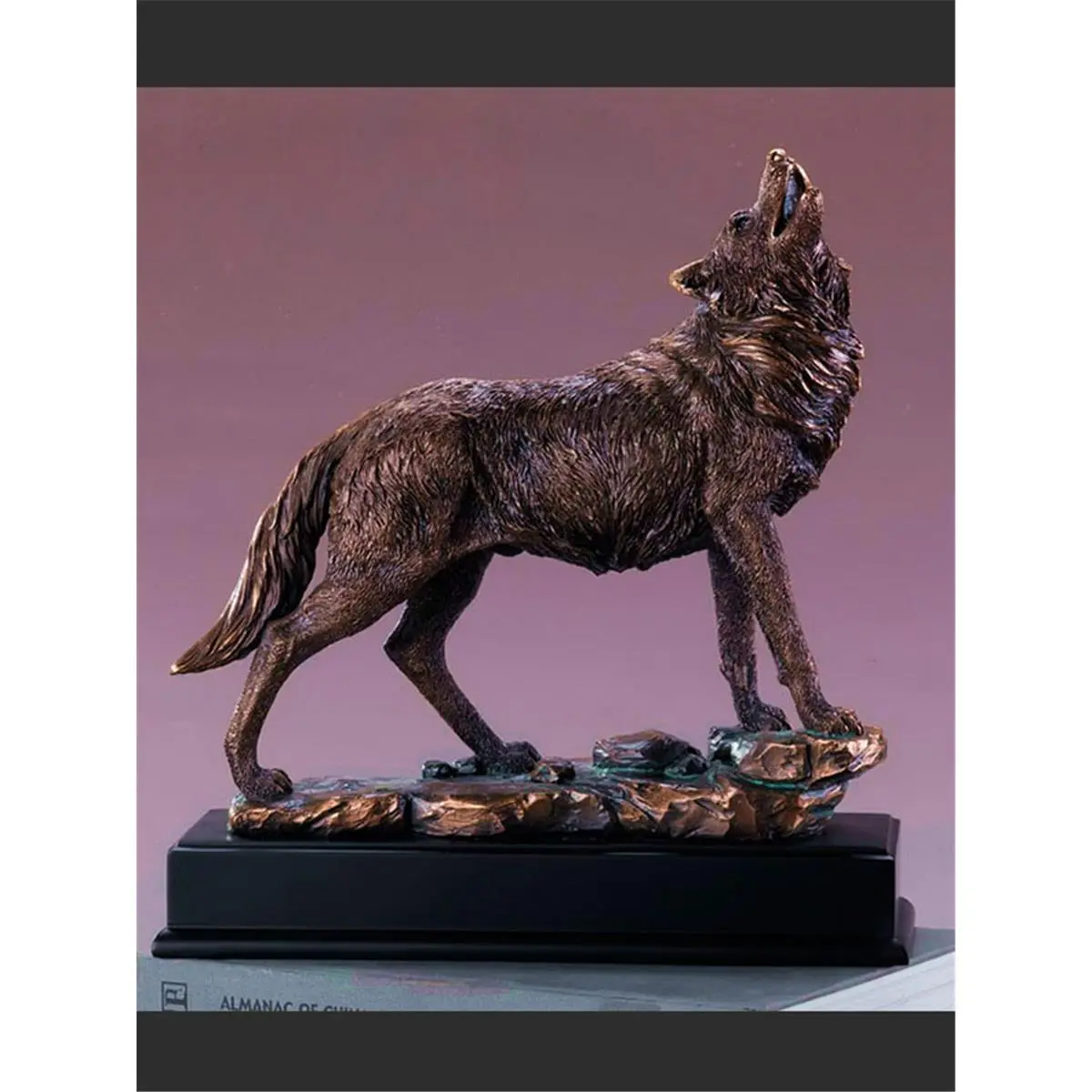 212 MAIN Bronze-Coated Howling Wolf Statue (Model F53214) - 12x13 in., High-Detail Naturalistic Wildlife Art Collectible, Indoor Decoration, Gift Ornament