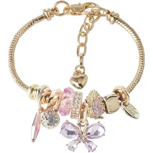 Cute Charm Bracelet for Teen Girls - Adjustable Cartoon Friendship Bracelet, Gold Stainless Steel Birthday & Holiday Gift Set