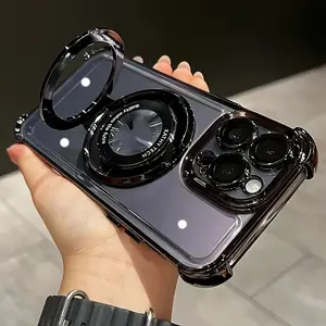 [Magnetic Stand Phone Case] Luxury Shockproof Phone Case with Magnetic Ring Stand Crystal Clear Whith Lens Phone Case for iPhone 16 15 14 13 12 11 Pro Max Plus Series