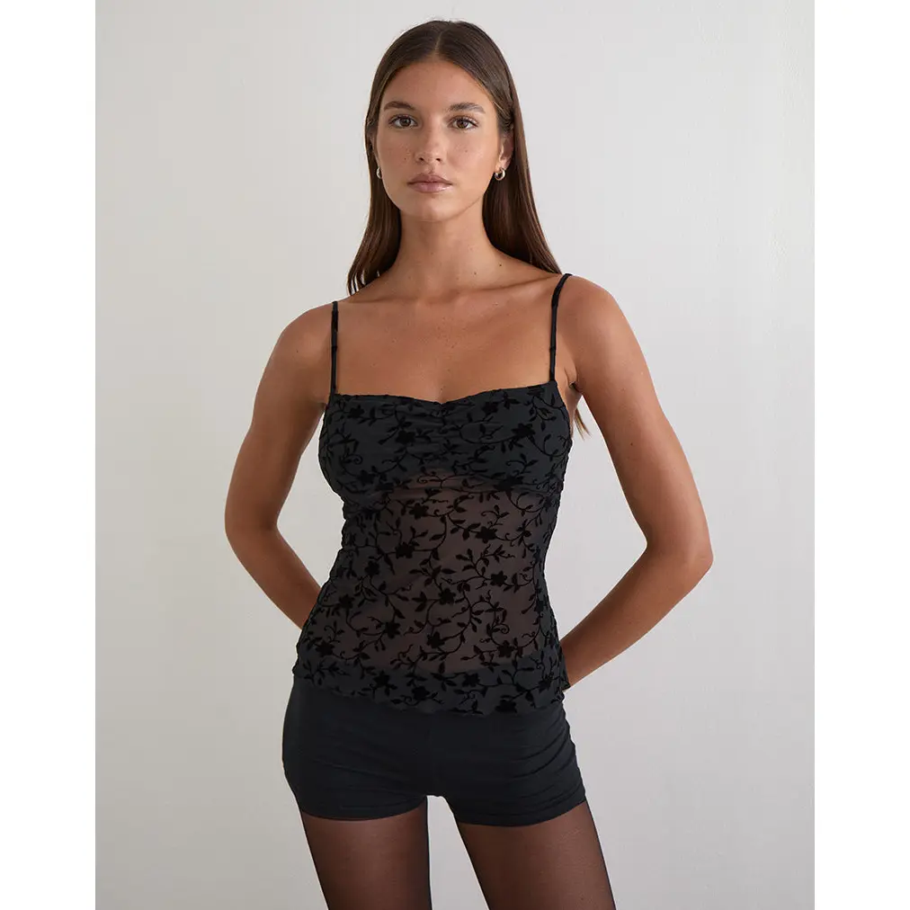 Fierza Cami Top in Pretty Petal Flock Black