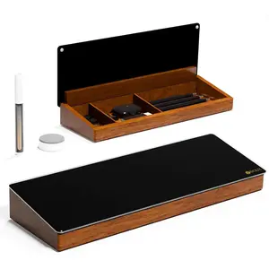 Desktop Black Glass Dry Erase Board with  Organizers for Small Office Supplies, Desk Whiteboard with Drawer for  Office Cubicle, Accessories Included,