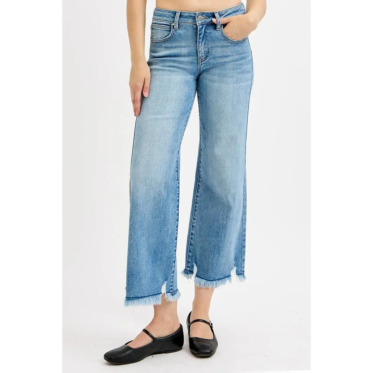RISEN Full Size Mid Rise Crop Wide Leg Jeans Plus Size