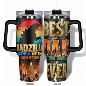 1pc 40oz/30oz/22oz/20oz/14ozCup Stainless Steel Tumbler With Dadzilla Father of Monsters Design, Funny Dad Tumbler, Leakproof Large Capacity, Needed for Gym, Hiking, Travel Ideal Birthday Christmas Gift Perfect Gift