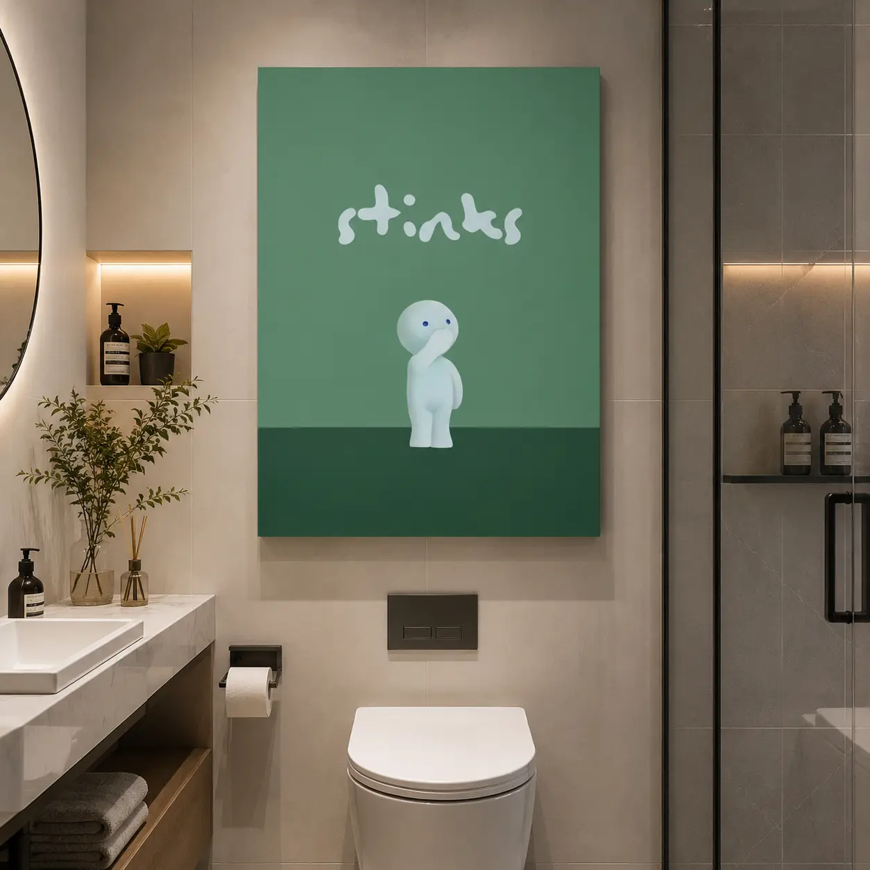 Smiski Bathroom Series Canvas Painting Art Print Funny Bathroom Wall Art Decor for Home Living Room Bedroom Poster Gift Cute Aesthetic Home Decor