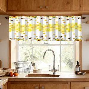 1pc Floral Bee Butterfly Design Valance, Kitchen Living Room Home Decor, Coffee Shop Restaurant Door Head Curtains, Natural Fresh Pastoral Style, Holiday Gift