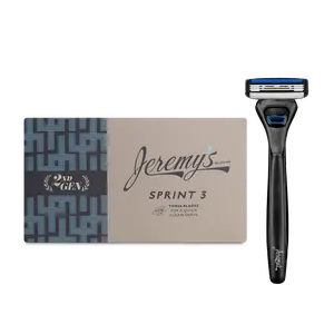 Jeremy's Razors for Men: Sprint 3 Blade Razor - Stainless Blades, Lubricating Strip, Pivoting Head - Men's Shaving Essentials Trial Kit, Travel Shaver Face Body Head Shavers (1 Razor 1 Cartridge)