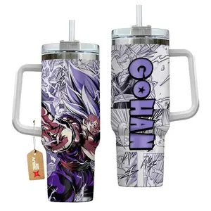 Gohan Saiyan Scholar Power 40oz Tumbler with Handle, Anime Warrior Transformation Design Cup, Dragon Ball Inspired Gift, Mystic Hero Aesthetic Travel Mug, Stainless Steel Insulated Drinkware