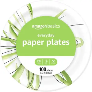 Amazon Basics Everyday Paper Plates – 8.62” Disposable Plates for Daily Meals, Parties & Events (100 Count)