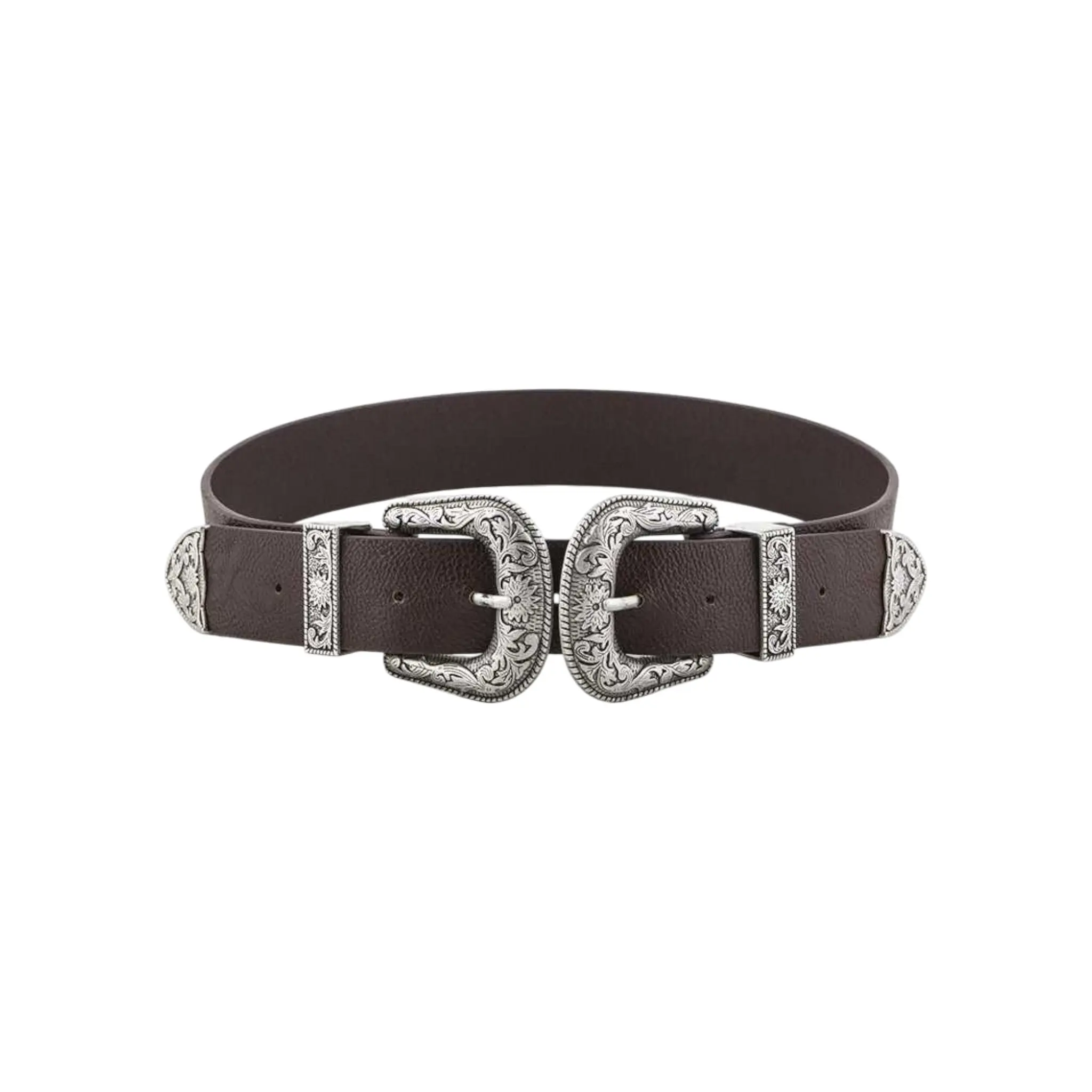 Double Buckles Fashion Belt with Crystal Square Heavy Studs - Elegant Western Leather Belt for Everyday Wear - Available in SM ML XL Sizes