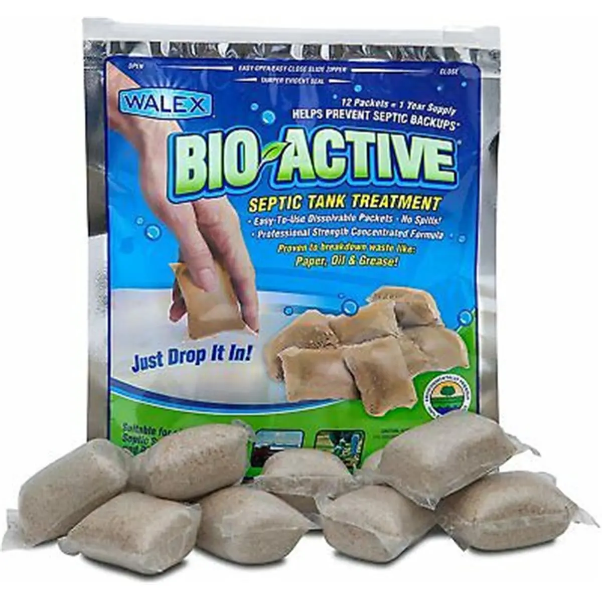 212 MAIN Walex W62-BIOSP1 Bio-Active Septic Tank Cleaner - Bacteria-Rich, Enzyme-Active 1-Dose Detergent Pod for Household Septic System Treatment