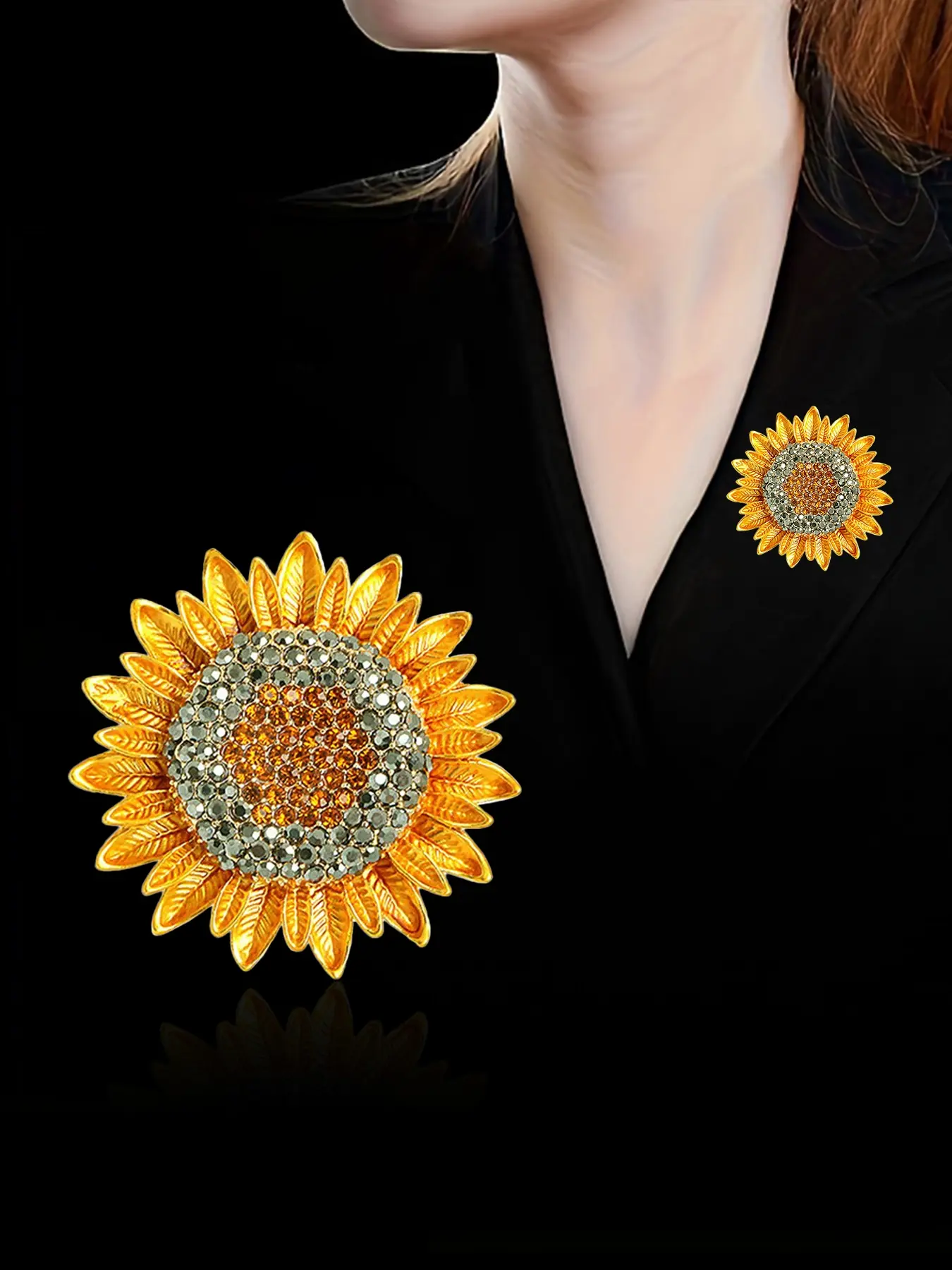 Elegant Rhinestone Sunflower Brooch Pin Jewelry, Unique Craftsmanship, Fashionable Garden Style Flower Design, Perfect for Dresses & Accessories