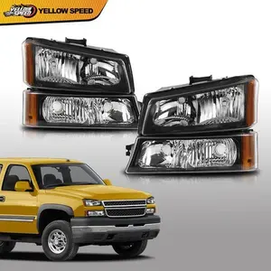 Fit For 2003-2006 Silverado Black Housing Headlights W/ Bumper Parking Lights