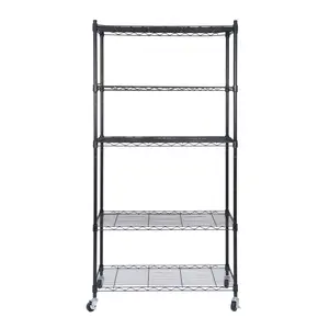 LEMY Black Adjustable Height Wire Shelving Rolling Cart - Mobile Metal Storage Rack Utility Tower, Heavy Duty