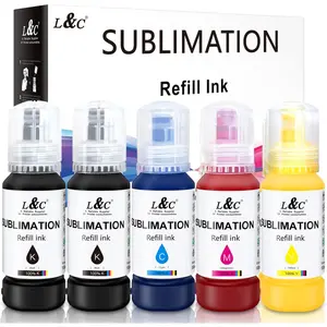 Sublimation Ink 5X100ML for EcoTank Supertank Inkjet Printer ET-2400 ET-2800 ET-2803 ET-2720 ET-2760 ET-2850 ET-4800 ET-3760 ET-15000 Heat Press Transfer for Mugs T-Shirts Autofill ICC-Free Anti-UV