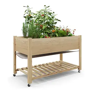 48"x24" Cedar Raised Garden Bed with Locking Wheels Elevated 30" Deep Planter Box, Quick 30-Min Assembly for Herbs & Vegetables, Natural