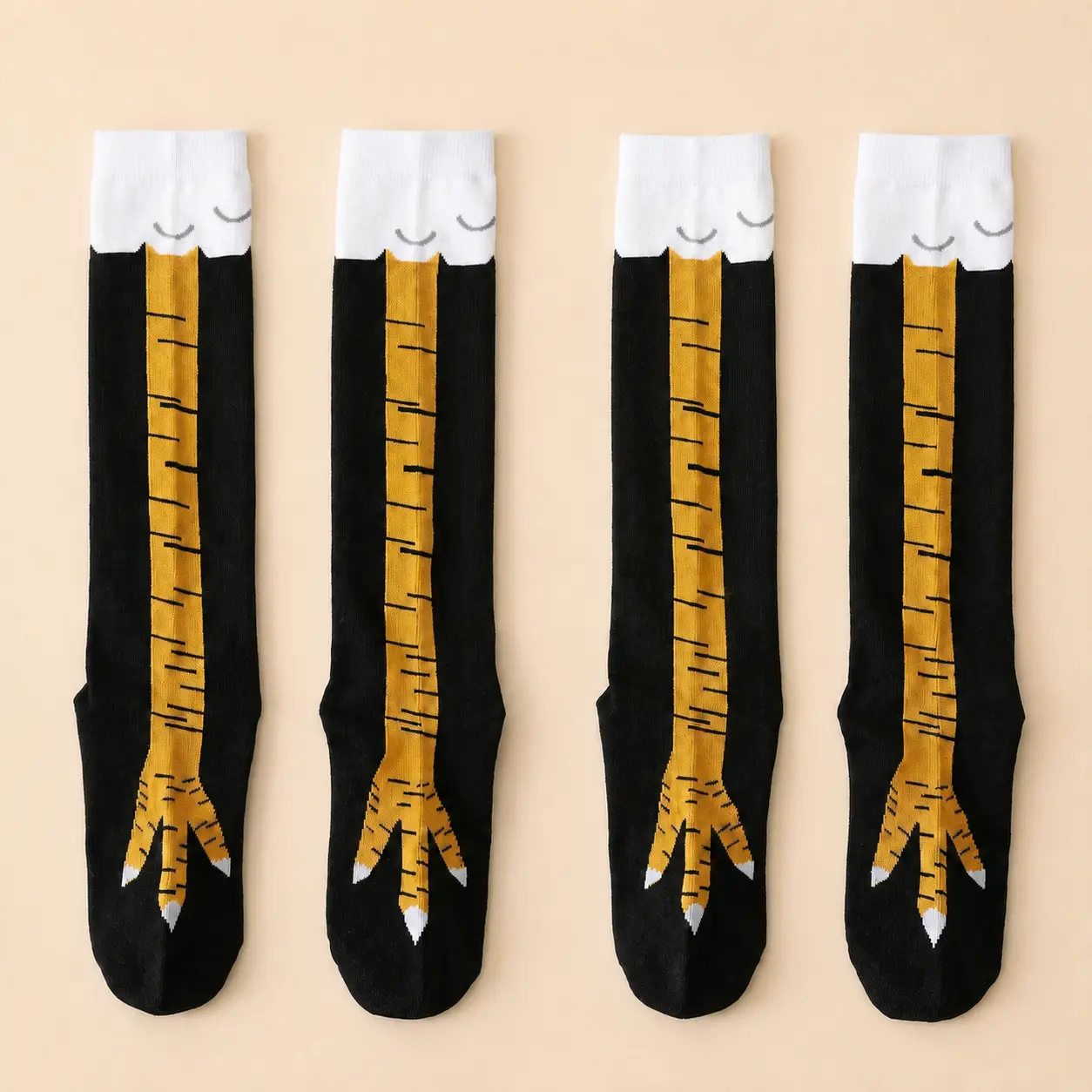 Women's Trendy Cartoon Print Over The Calf Socks,  Comfort Hosiery for Women Indoor Outdoor Wear Womenswear BridalCute Chicken Feet Design Knit Socks,