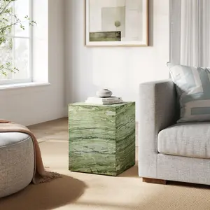 Jordana Square Plinth Indoor - Outdoor Patio Concrete Side Table in Green Marble