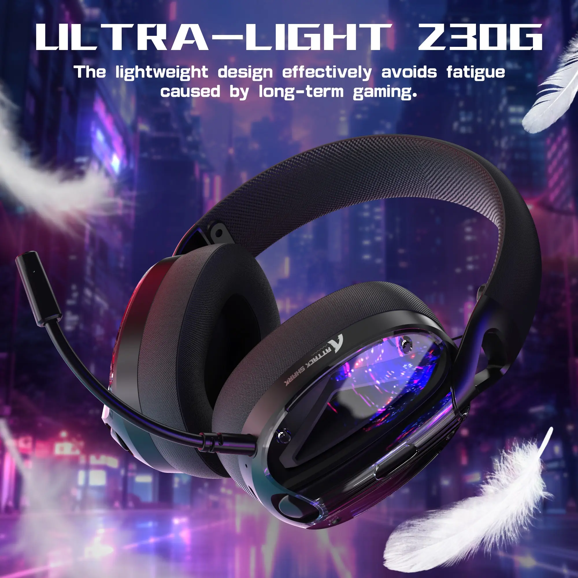ATTACK SHARK L60 Wireless Multiplatform Gaming Headset, Stereo Gaming Headset, 2.4G/BT/3.5mm Wired Ultra-light Headphone with 40mm Drivers, Over Ear, Noise Cancelling Detachable Mics, 3D Surround Sound for PC/Mac/PS/XBOX, Gaming Headphones with Mic