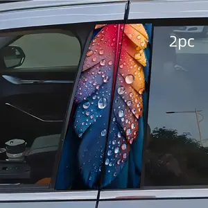 2pcs Colorful Feather Water Drop Car Sticker B-Pillar DIY Middle Pillar Film Decorative Car Accessory