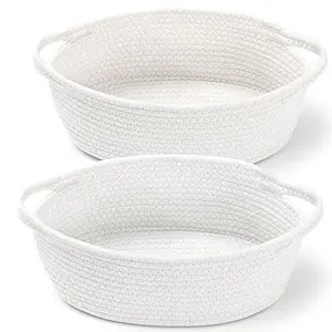 2 Pack Small Woven Basket | kate spade strawberry basket | with Gift Bags | and Ribbons, Empty Decorative Gift Chest Box, Cute Baby Gift Basket for Nursery, Cotton Rope Room Shelf Storage Basket with Handles, All 12"x 8"x 5",White Dog Organiser Plant Pot