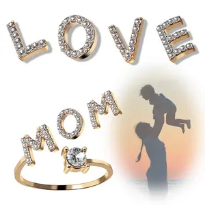 Women's Artificial Zircon Statement Ring - 26 English Letters Micro-Inlaid Fashion Jewelry Accessory, Artificial Zircon Ring